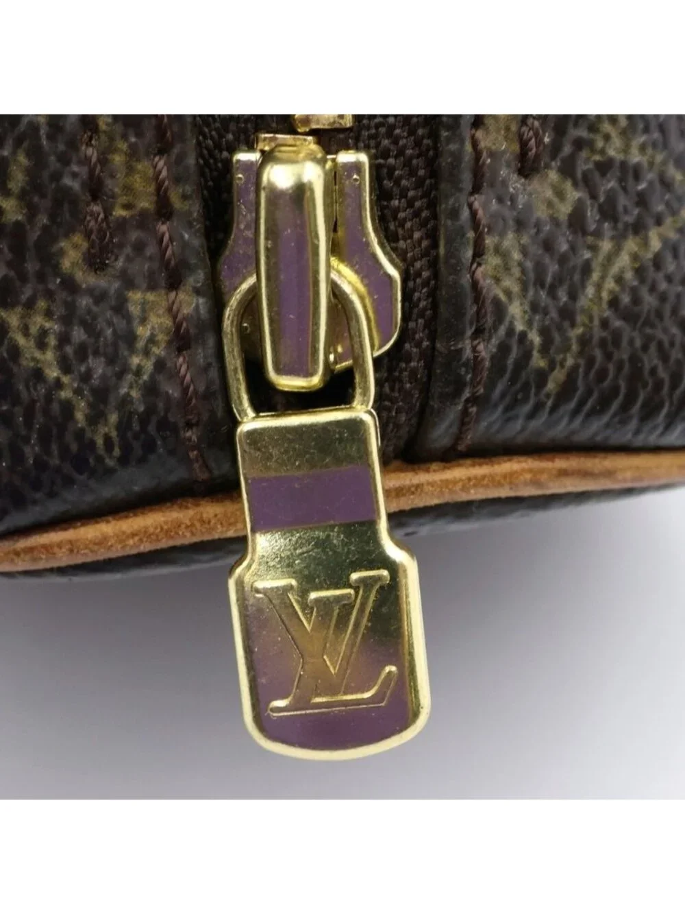 Louis Vuitton Monogram Handbag Brown Leather Gold
